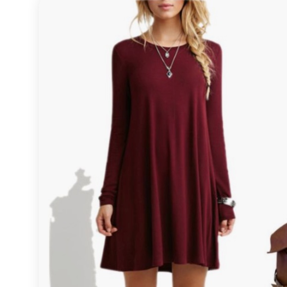 Mango Dresses & Skirts - MANGO BASICS Maroon Red Long Sleeve Basic Dress NEW